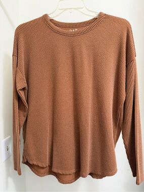 Maurices Waffle Knit Long Sleeve Top - Rust Brown